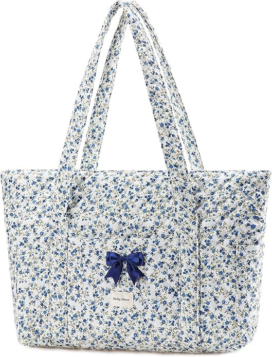 Molly Moon Quilted Tote Bag for Women, Quilted Floral Gingham Tote Bags with Zipper, Cute Bow Sho... | Amazon (US)