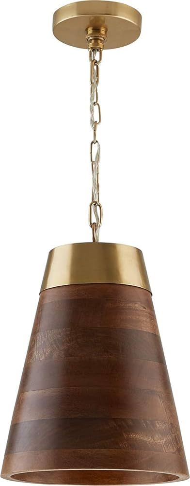 Capital Lighting 330314WR Dodd Wood and Brass Cone Pendant, 1-Light 60 Watt, 15" H x 10" W, Wood/... | Amazon (US)