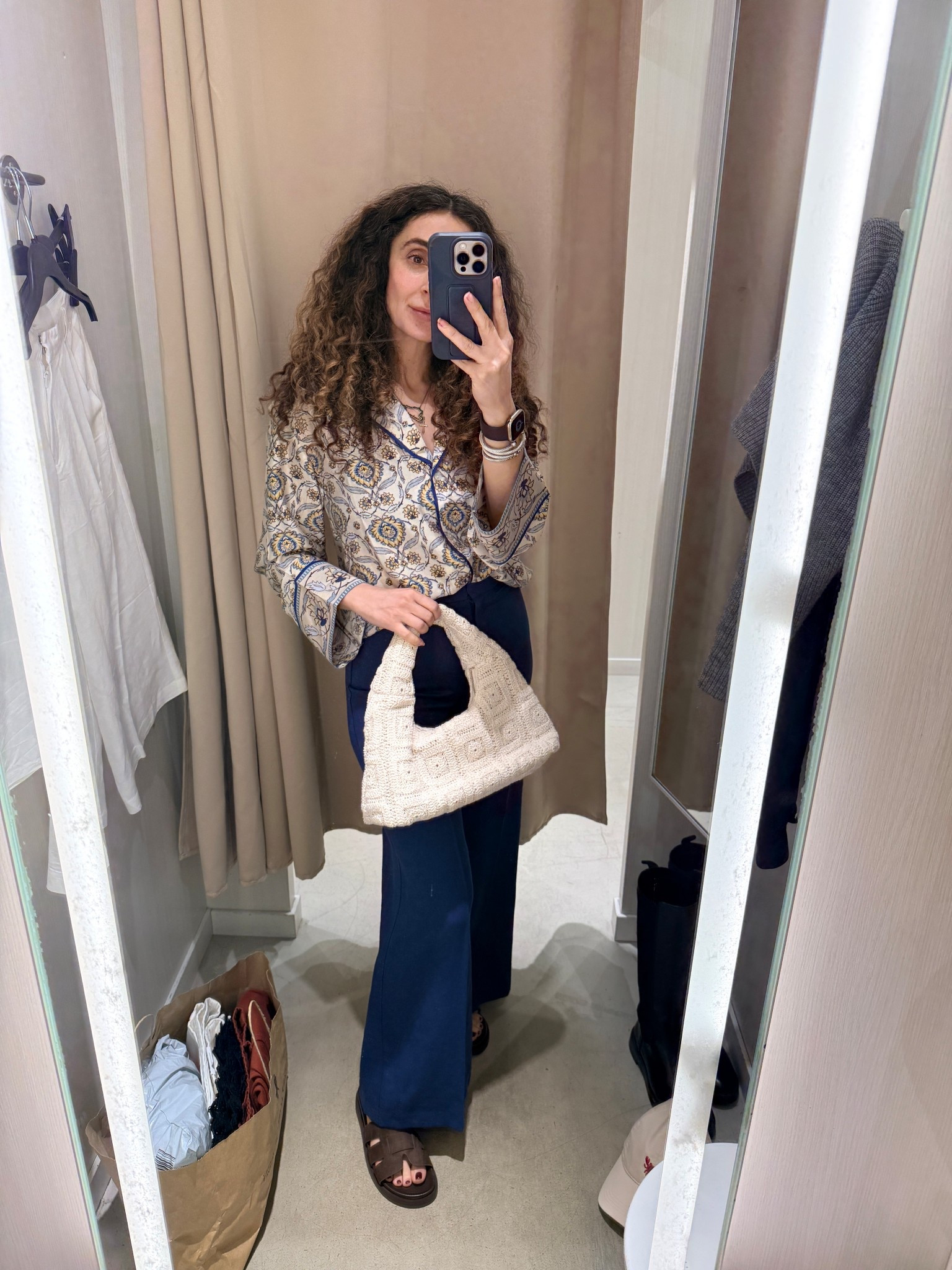 Spring look from HM. Linen blue pants and satin like blouse with buttons ( Pj look). Size 4 in pants and xs in blouse. 

#LTKOver40 #LTKMidsize #LTKootd