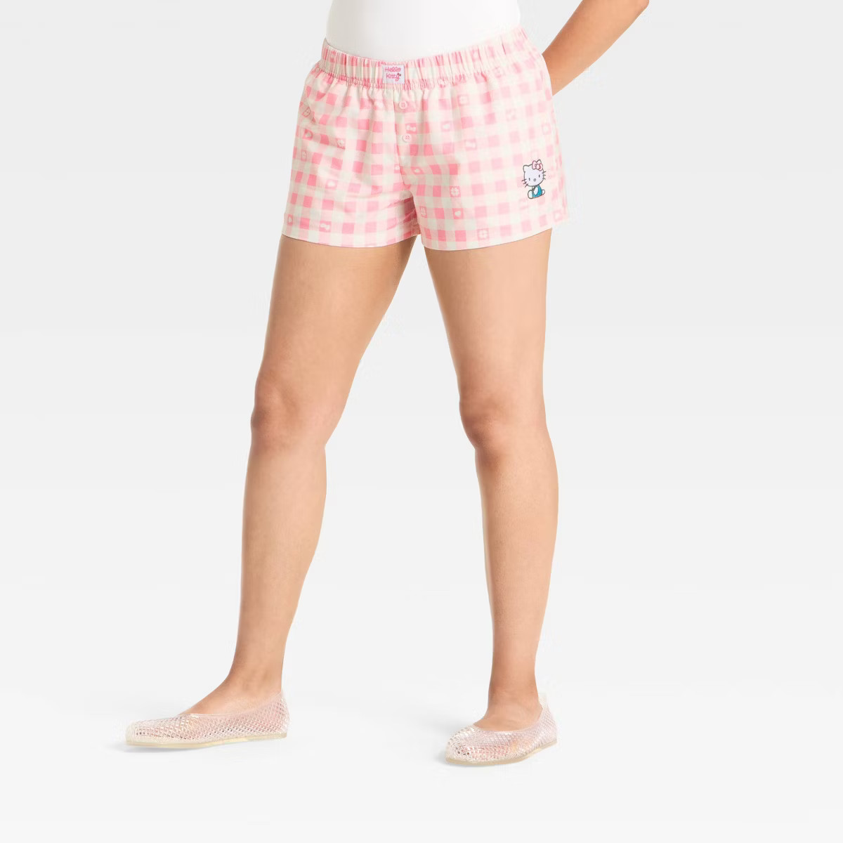Women's Hello Kitty Gingham Graphic Shorts - Pink | Target