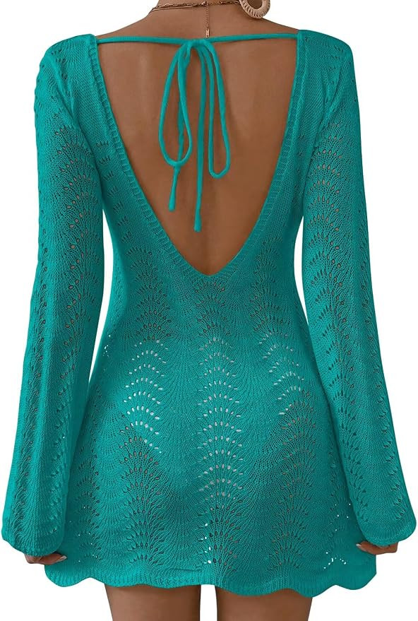 Falechay Womens Swimsuit Cover Up Long Sleeve Crochet Bathing Suit Mesh Backless Cover Ups Summer... | Amazon (US)