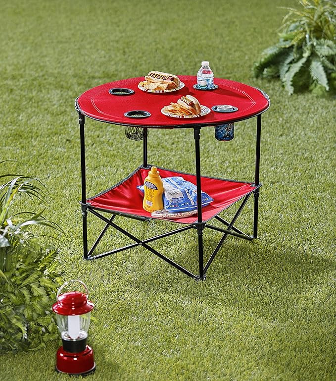 Portable Folding Picnic Table with Bench Storage for Tailgating - Red | Amazon (US)