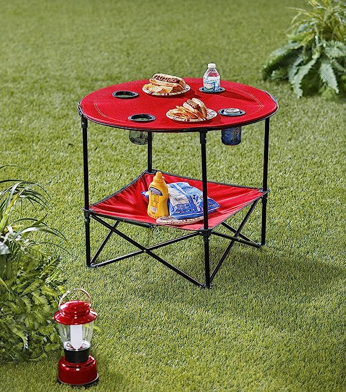Portable Folding Picnic Table with Bench Storage for Tailgating - Red | Amazon (US)
