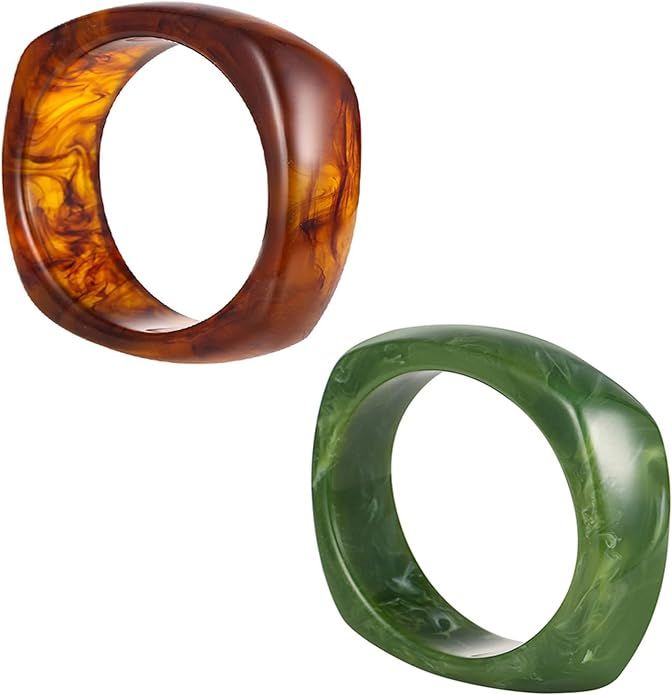 2Pcs Chunky Acrylic Transparent Candy Color Geometric Round Square Cuff Bangle Bracelet Set for W... | Amazon (US)