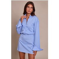 Blue Pinstripe Button Down Shirt Dress, Blue | PrettyLittleThing UK