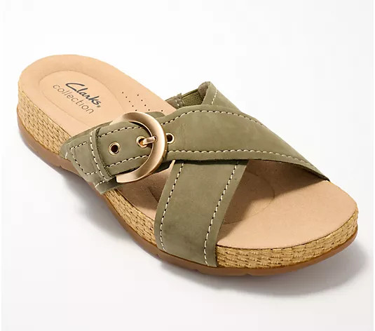 Clarks Collection Leather Slide Sandals- Reileigh May - QVC.com | QVC