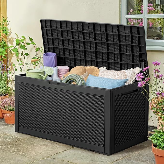 Homall 100 Gallon Large Resin Deck Box Waterproof Outdoor Storage with Padlock Indoor Outdoor Org... | Amazon (US)