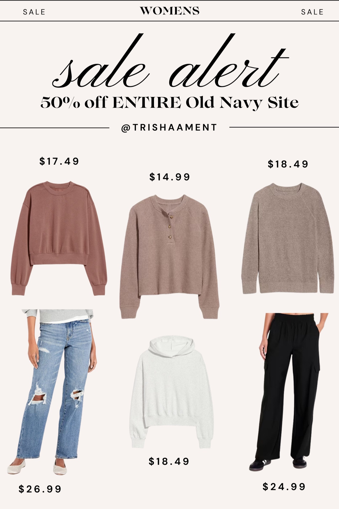 I grabbed a few things to try for myself from the Old Navy 50% off site wide sale! Linked it all up here ♥️

#womensclothing #affordablefashion #oldnavy #salealert #majorsale

#LTKMidsize #LTKSaleAlert #LTKFindsUnder50