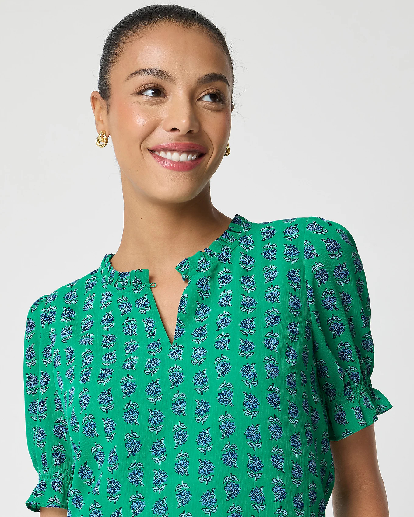 Short-sleeve printed ruffleneck top | J.Crew Factory