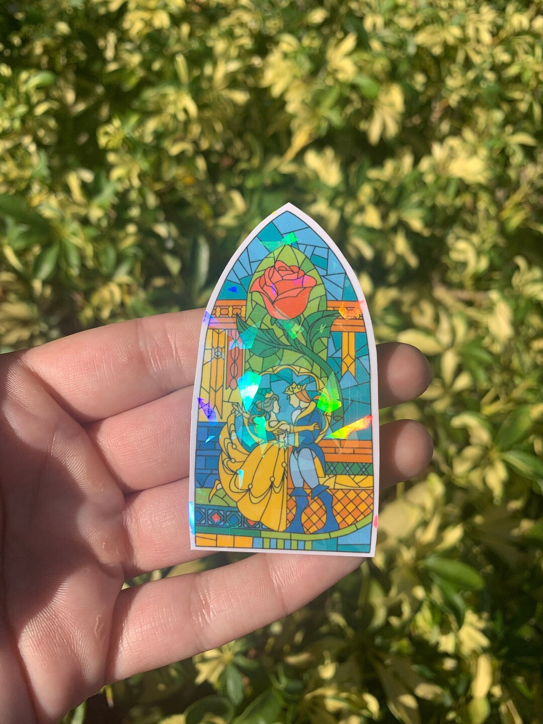 Beauty and the beast stain glass window/ beauty and the beast window sticker/ belle sticker/ bell... | Etsy (US)