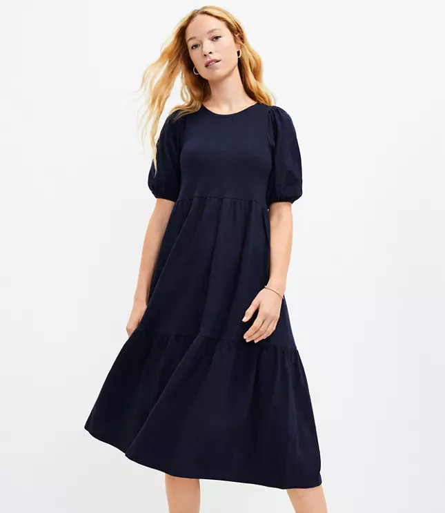 Puff Sleeve Tiered Midi Dress | LOFT | LOFT