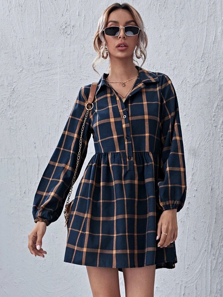 Plaid Pattern Button Front Dress | SHEIN