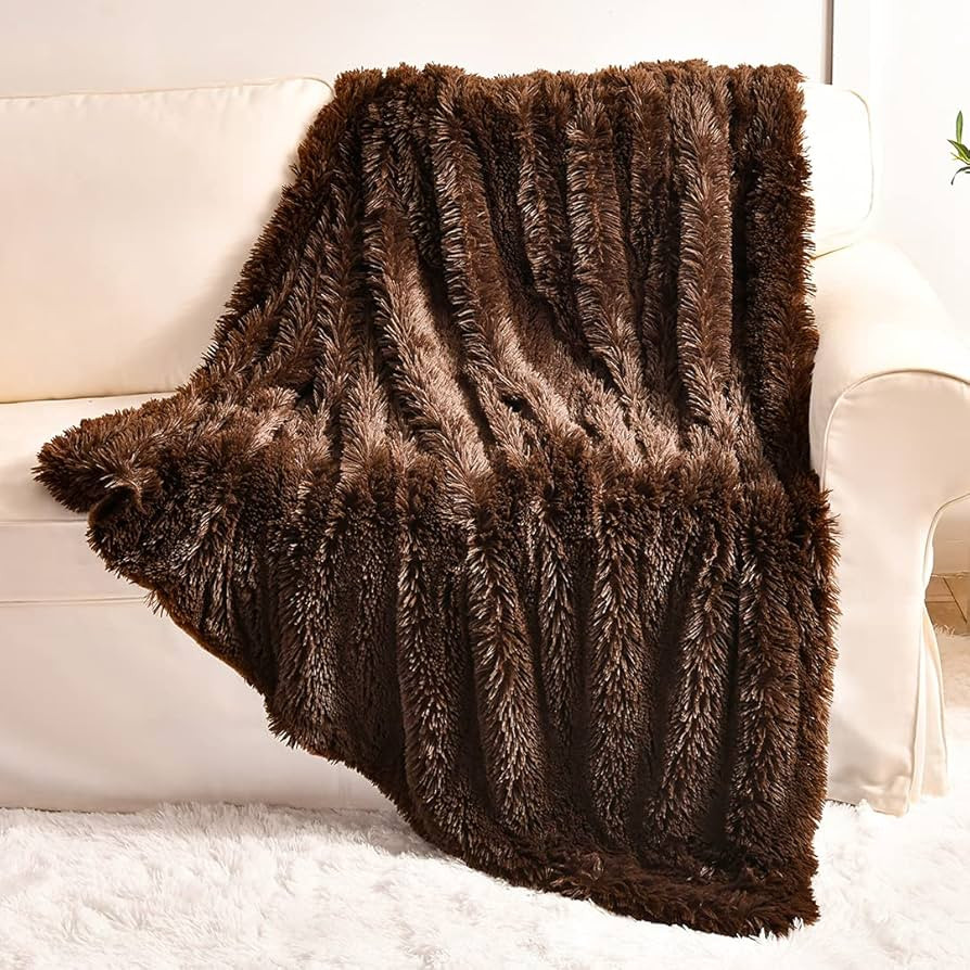 YUSOKI Long Faux Fur Throw Blanket for Sofa Couch,2 Layers,2.1lb,All Ages,Home Decoration, (Brown... | Amazon (US)