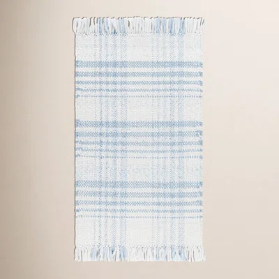 Cay Plaid Handmade Flatweave Recycled P.E.T. Area Rug in Blue/White | Wayfair North America