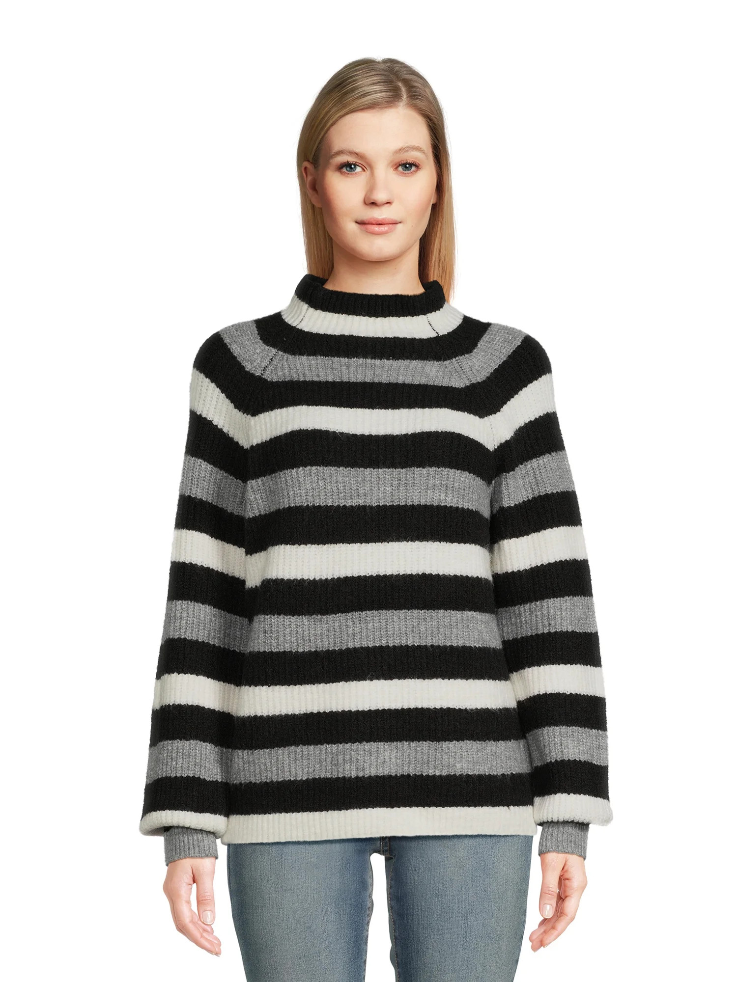 Time and Tru Women's Stripe Funnel Neck Sweater, Mid-Weight, Sizes XS-XXXL | Walmart (US)