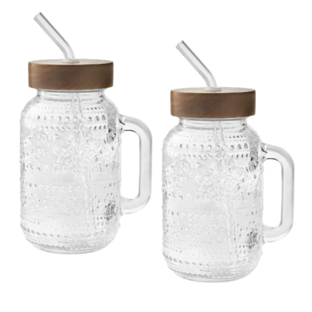Pioneer Woman Glass Channing 32-Ounce Tumbler with Wood Lid, Clear (2) | Amazon (US)