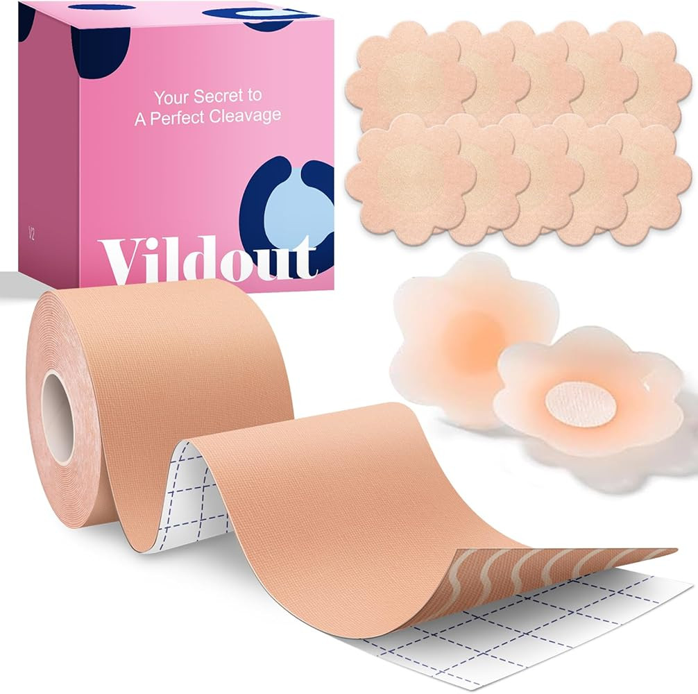 Boob Tape Kit - Boobtape for Breast Lift with Petals and Covers, Breathable Sticky Adhesive Bra T... | Amazon (US)