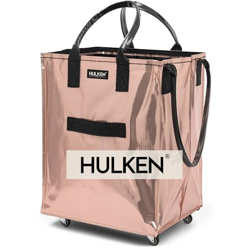 (Large, Rose Gold) Reusable Grocery Bag On Wheels, Shopping Trolley, Rolling Tote, Zipper Closure, Lightweight, Carries Up to 66 lb, Folds Flat, Unbreakable Handles | Amazon (US)