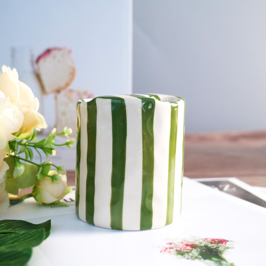 Handmade Striped Ceramic Mug, 10oz Modern Coffee Cup with Wavy Texture, Minimalist Pottery Tumble... | Etsy (US)