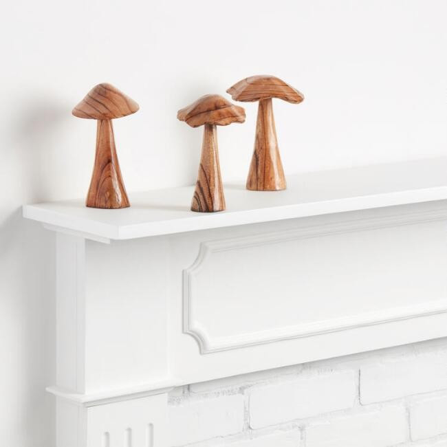 Natural Wood Bali Mushroom Decor Set Of 3 | World Market