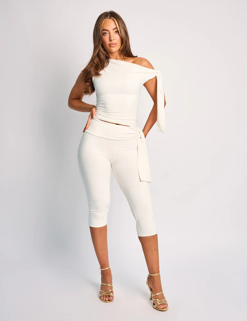 Knot Detail Tie Side Luxe Slinky Capri Pants White | Public Desire