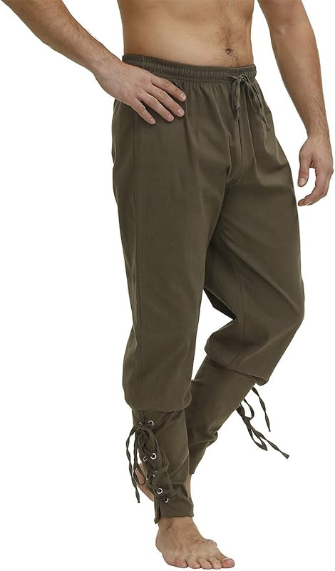 Men's Ankle Banded Cuff Renaissance Pants Medieval Viking Navigator Trousers Pirate Cosplay Costu... | Amazon (US)