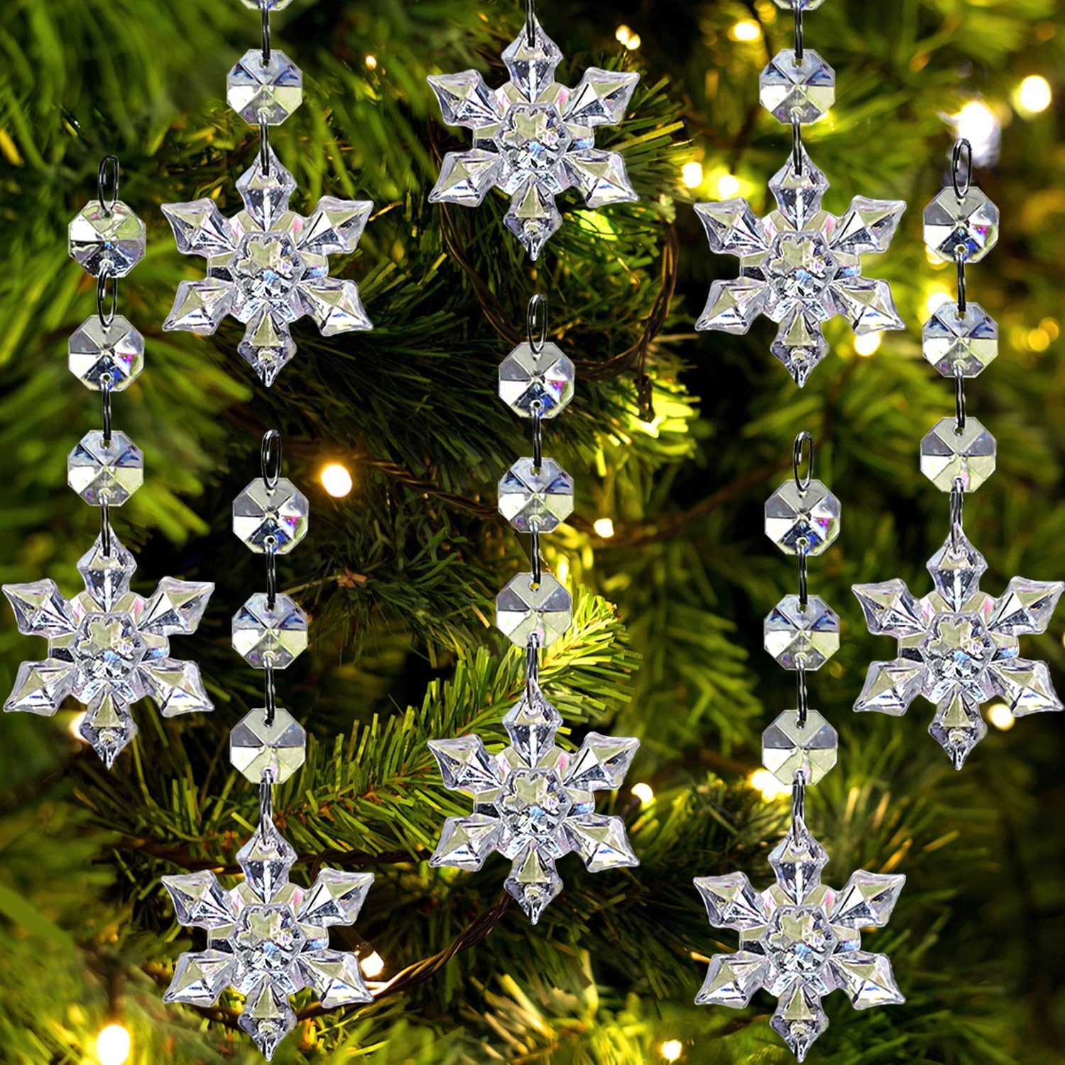 Jishi 30pk Snowflake Crystal Christmas Ornaments for Tree Decorations, Hanging Clear Acrylic Snowflake Ornaments for Christmas Tree Indoor Home Decor, Snow Flake Stars Winter Wonderland Party Supplies | Amazon (US)