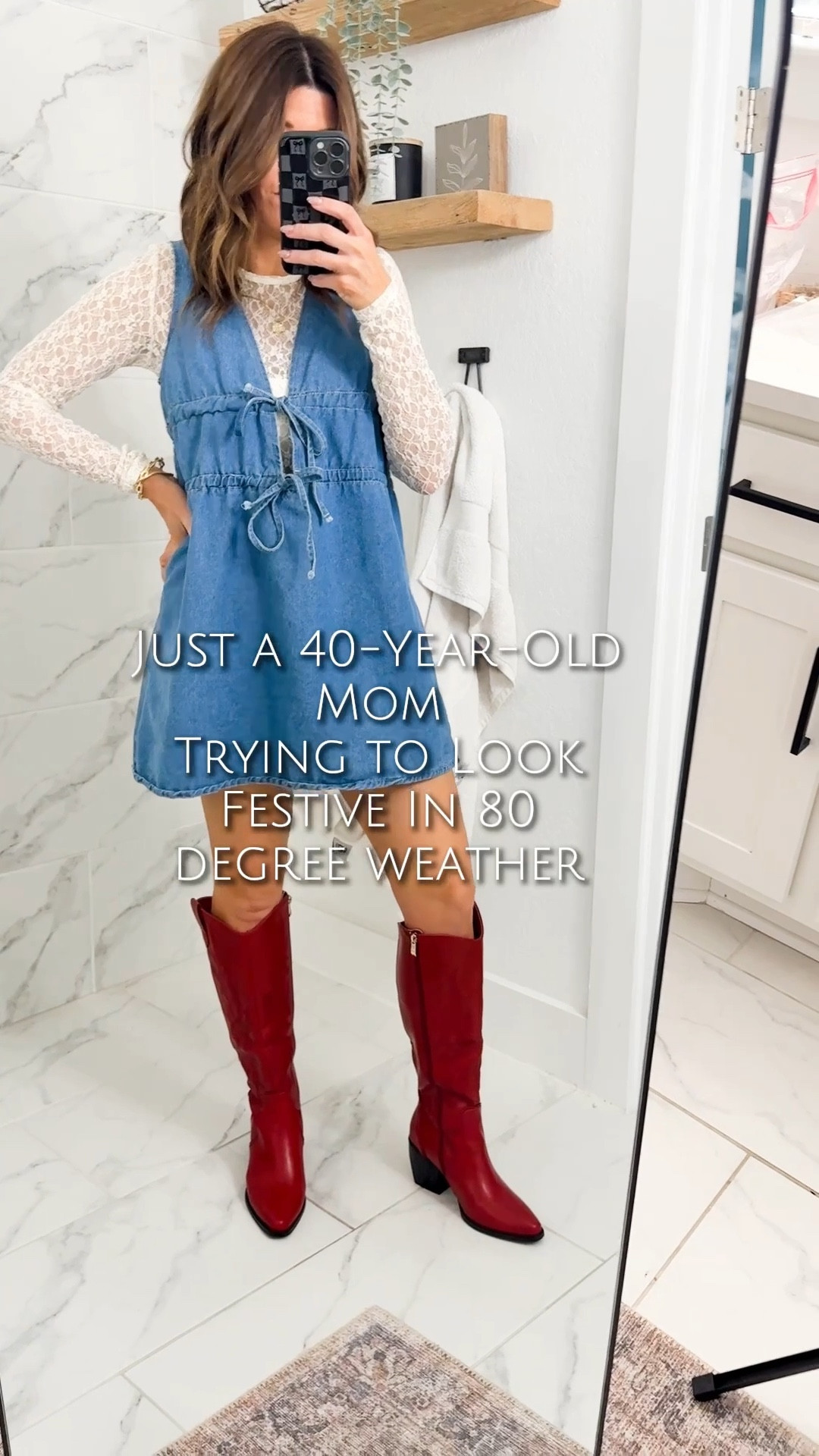A belated Christmas… in 80° weather 😂🎄☀️ Trying to be festive while also sweating. This outfit is perfect for those in-between weather moments! 

#LTKmomlife #LTKOver40 #LTKHoliday