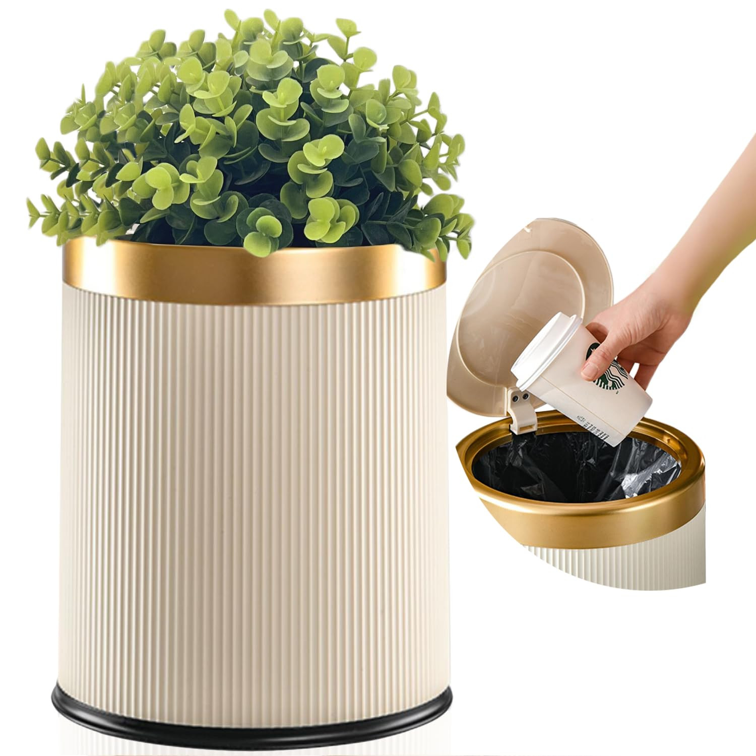Yatmung Bathroom Trash Can with Lid - Decorative Trash Bin (Faux Plant) | Amazon (US)