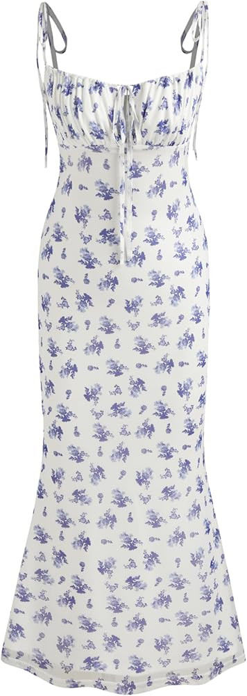 CIDER Mesh Sweetheart Floral Lace Up Maxi Dress | Amazon (US)