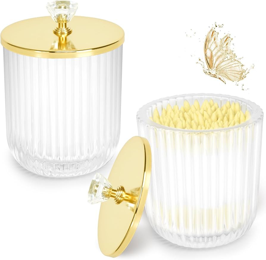 Jenseits 2PCS Qtip Holder Bathroom Set, Clear Glass Apothecary Jars with Lid and Cotton Ball Roun... | Amazon (US)