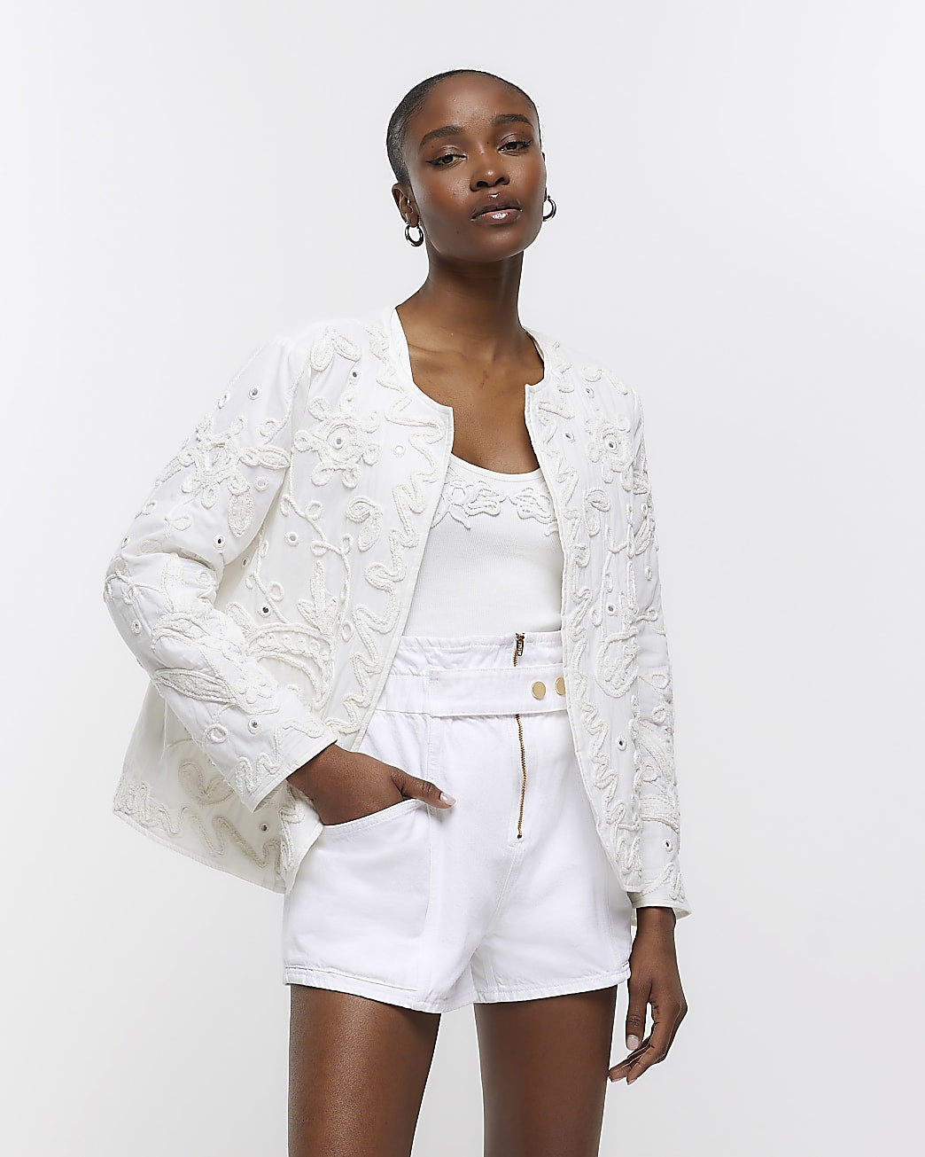 White paperbag denim shorts | River Island (US)