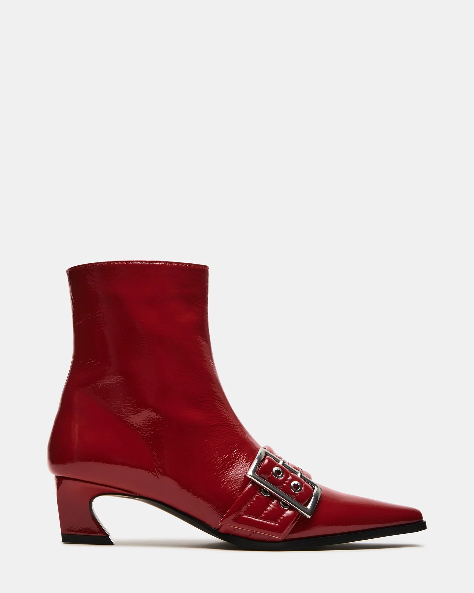 AXTON Red Leather Moto Ankle Bootie | Women's Booties | Steve Madden (US)