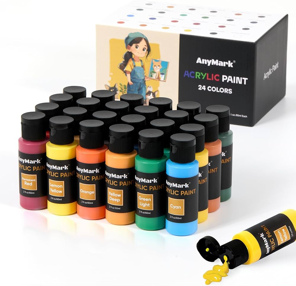 Acrylic Paint, 24 Colors Acrylic Paint Set, 2 fl oz/60ml Bottles, Non Toxic Art kit Painting Supp... | Amazon (US)
