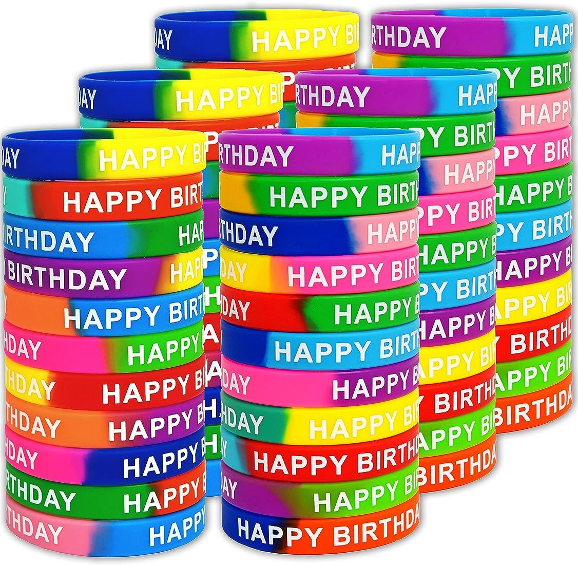 Neureyte 66 Pieces Birthday Rubber Bracelets(22 Styles),Colored Birthday Wristbands for Birthday ... | Amazon (US)