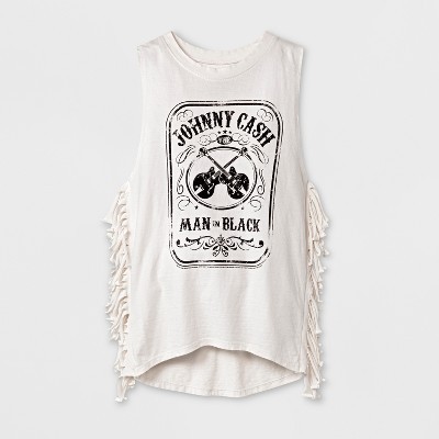 Johnny Cash Girls' Sleeveless Fringe Tank Top - White XL | Target