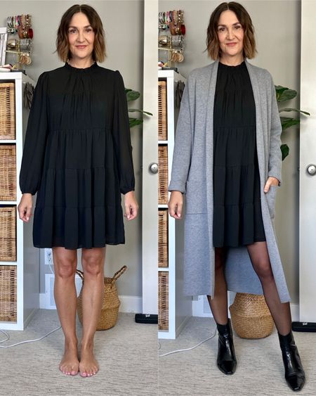 What I wore to my grandmothers funeral…
This dress is very cute and versatile, the material isn’t my fave but it’s lined and the lining feels nicer than the outside fabric. I’m 5’ 7 and sized up to M for length and sleeve length. 
Also wearing M in this long coatigan for the same reasons, it’s a fave item, I have several colors.
Kitten heel boots fit tts 


#LTKworkwear #LTKover40 #LTKshoecrush