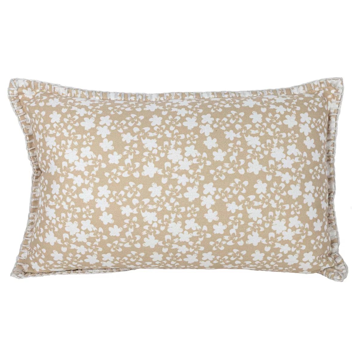 14X22 Inch Hand Woven Floral Outdoor Pillow Tan Polyester With Polyester Fill by Foreside Home & ... | Target