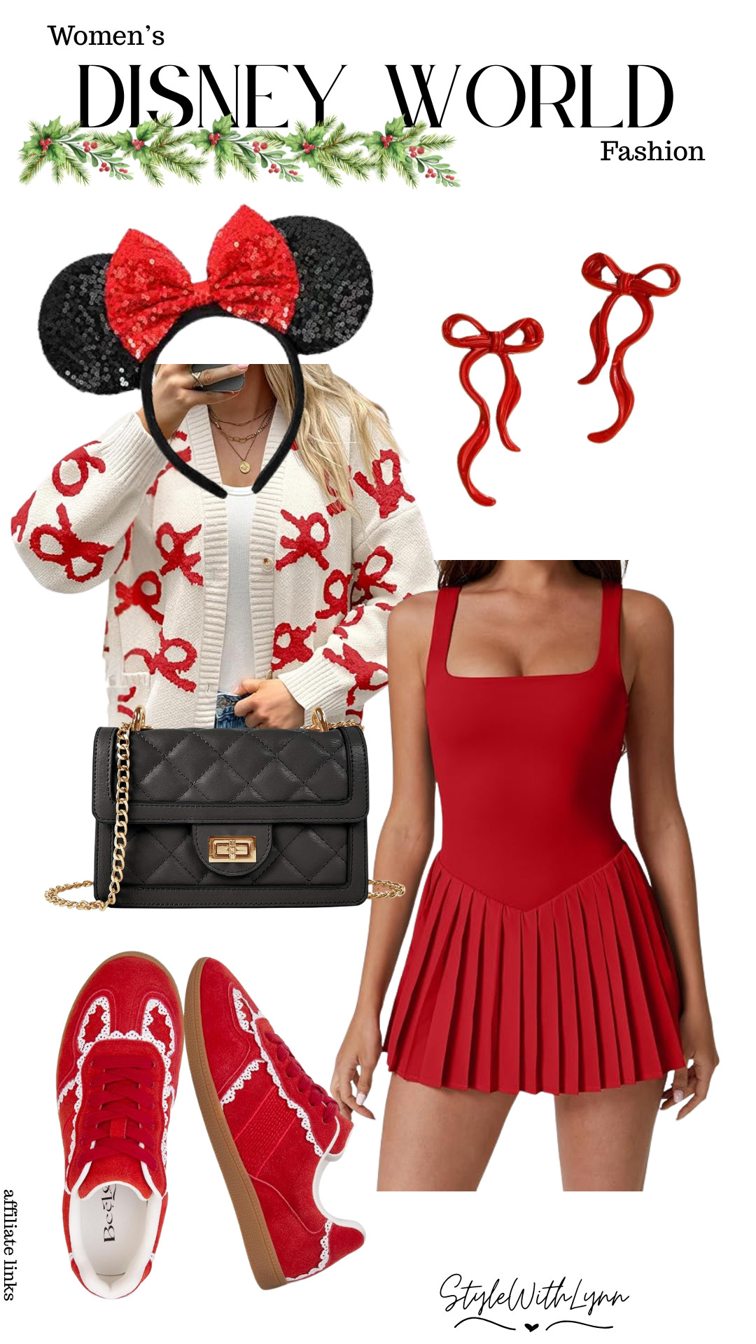 Bring on the holiday magic with this festive Disney World look straight from Amazon! From the bow-print cardigan to the Minnie-inspired ears, this outfit is giving Merry Main Street energy in the best way. The red pleated athletic dress is comfy enough for rides yet perfectly twirl-worthy for castle photos, while those red sneakers keep it cute and practical for a full park day. Add a classic black crossbody and bow earrings to finish off the Minnie chic vibe! 🎄

It’s cozy, playful, and totally ready for the most magical season at Disney. 💫

#DisneyChristmas #DisneyWorldOutfit #DisneyHolidayStyle #AmazonFashion #DisneyOutfitInspo #StyleWithLynn #DisneyStyle #MinnieMouseStyle #DisneyParksOutfit #ChristmasAtDisney 

 #LTKHoliday #LTKSeasonal #LTKTravel