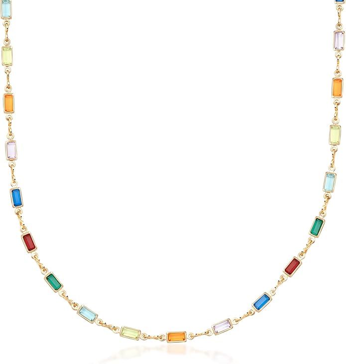 Barzel 18K Gold Plated Multi Stone Crystal Baguette Necklace for Women - Made In Brazil | Amazon (US)