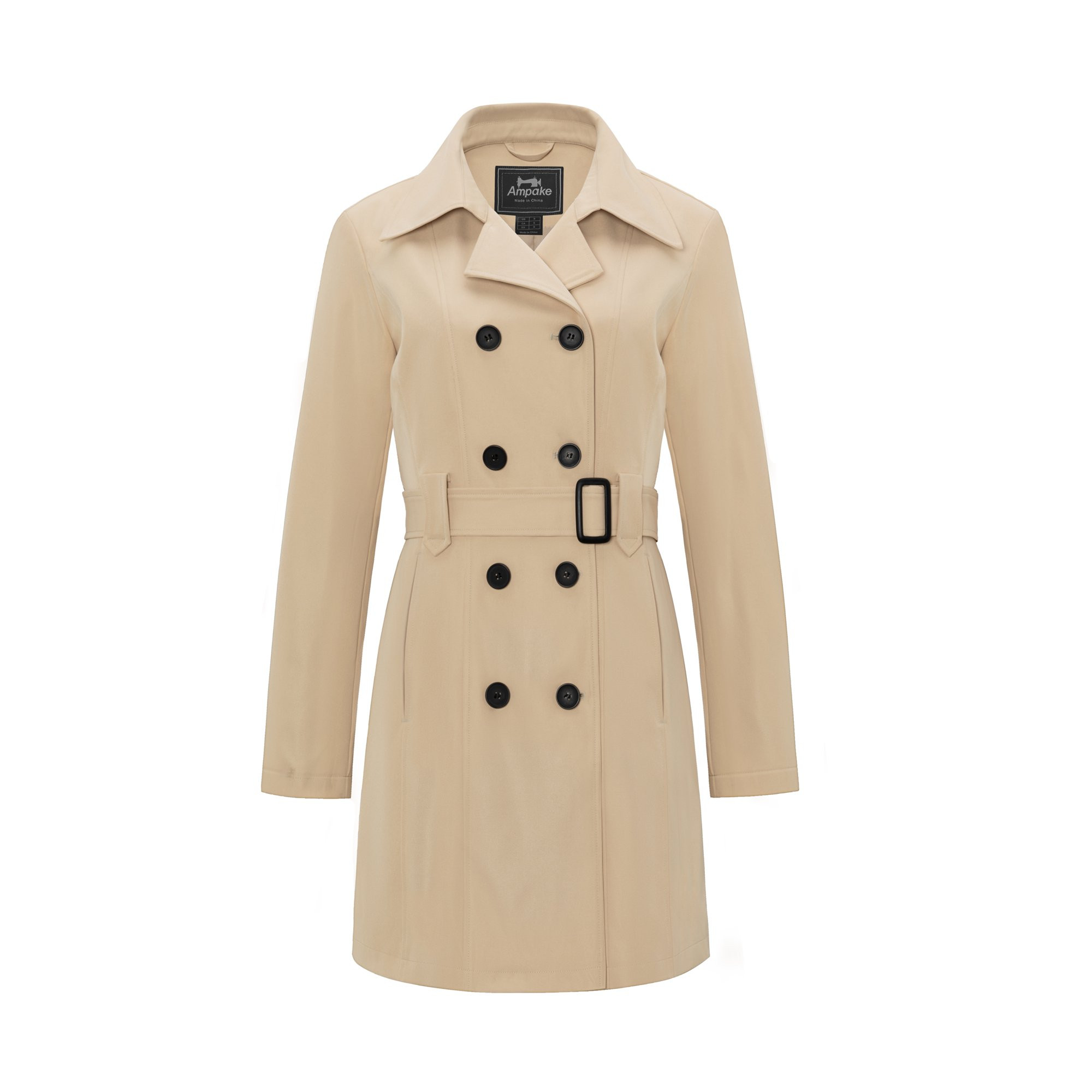 Ampake Women's Trench Coat Long Peacoat Jacket Double Breasted Overcoat Khaki M - Walmart.com | Walmart (US)