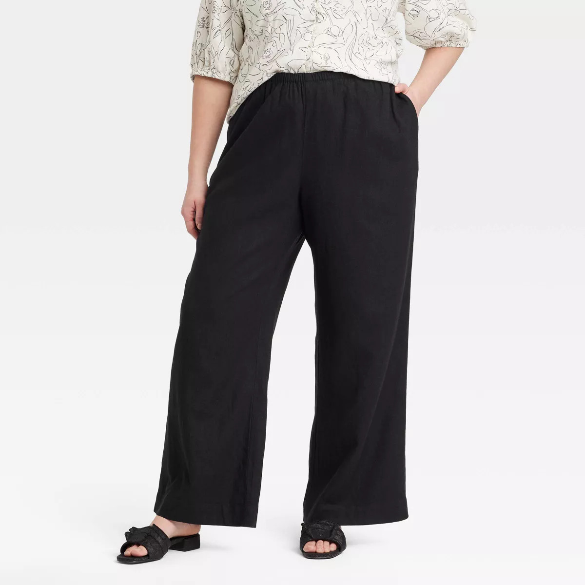 Women's Mid-Rise Wide Leg Linen Pull-On Pants - A New Day™ | Target