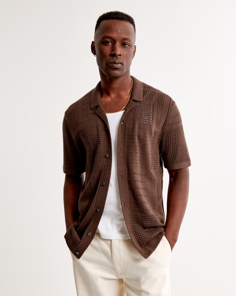 Patchwork Stitch Button-Through Sweater Polo | Abercrombie & Fitch (US)
