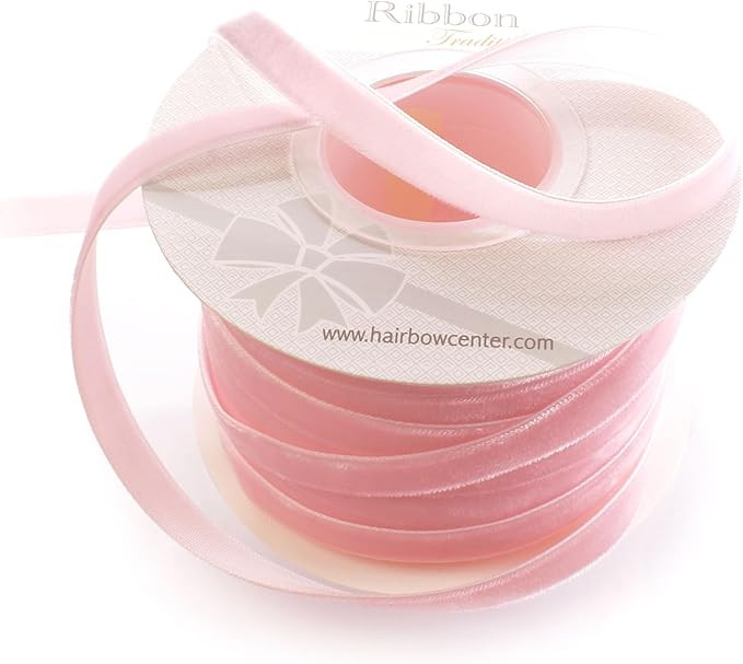 3/8" Narrow Velvet Ribbon Pearl Pink 25 Yards HairBow Center LLC | Amazon (US)