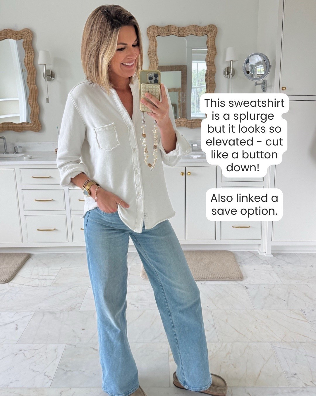 This sweatshirt button down is a splurge but so worth it for any capsule wardrobe 🙌🏻🙌🏻

#LTKootd #LTKdayinmylife #LTKSeasonal