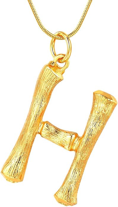 FOCALOOK Statement Bamboo Necklace, 14K Gold Plated Initial Name Pendant Necklace for Women - Big... | Amazon (US)