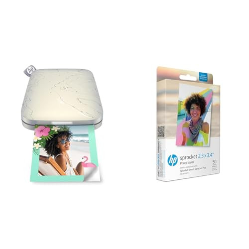 HP Sprocket Select Portable 2.3x3.4" Instant Photo Printer (Eclipse) with HP Sprocket 2.3 x 3.4" Premium Zink Sticky Back Photo Paper (50 Sheets) | Amazon (US)