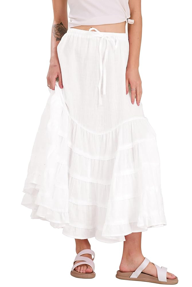 CHARTOU Women Tiered Maxi Mermaid Skirt Drawstring Waist Ruffle Flowy Boho 2024 Summer Long Skirt | Amazon (US)