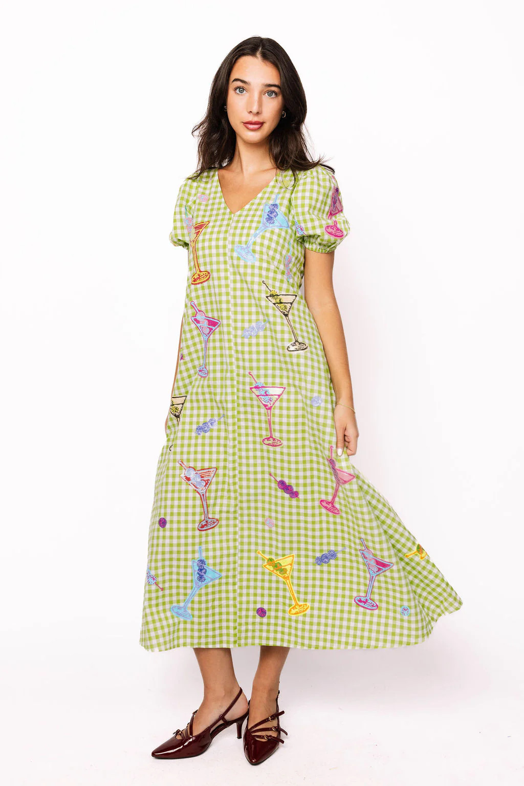 Green & White Multi Martini Colorblock Gingham Dress | Queen of Sparkles