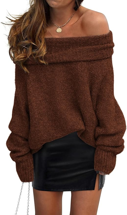 PRETTYGARDEN Women's Sweaters Spring Off The Shoulder Long Sleeve Top 2025 Outfits Loose Knitted ... | Amazon (US)
